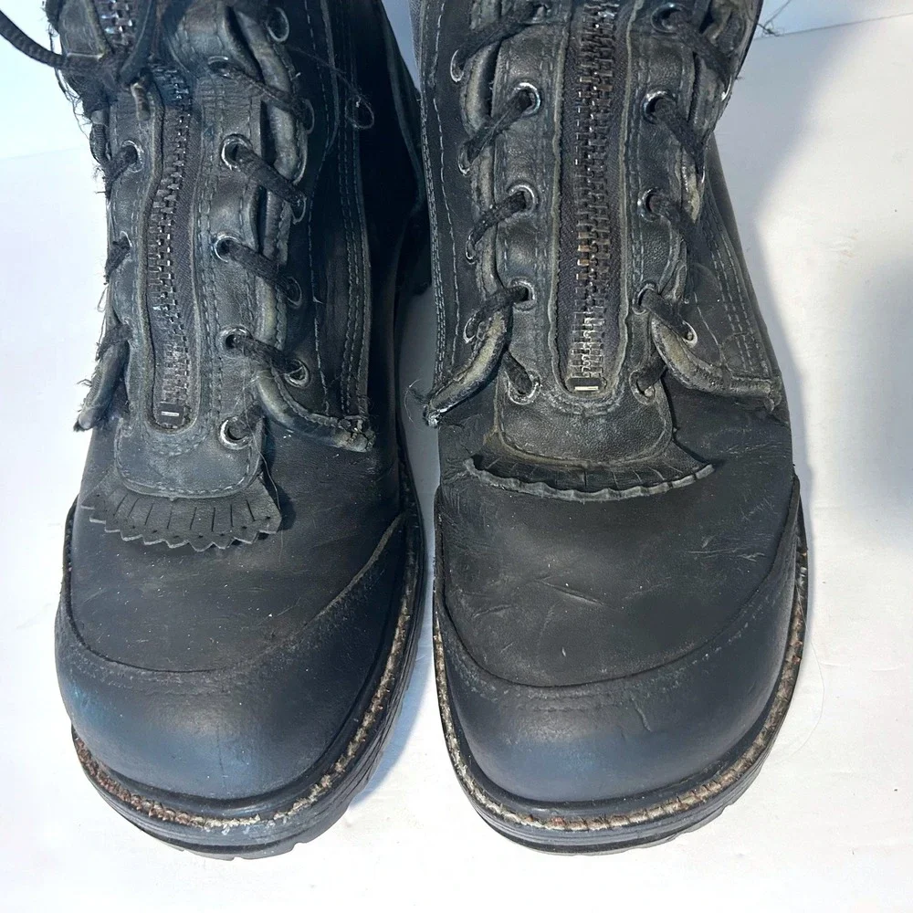 Pro Warrington Honeywell Fire Fighter Boots Mens 9.5 E Black Zip Lace Up Leather